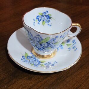 Vintage Windsor Blue Floral Teacup and Saucer England